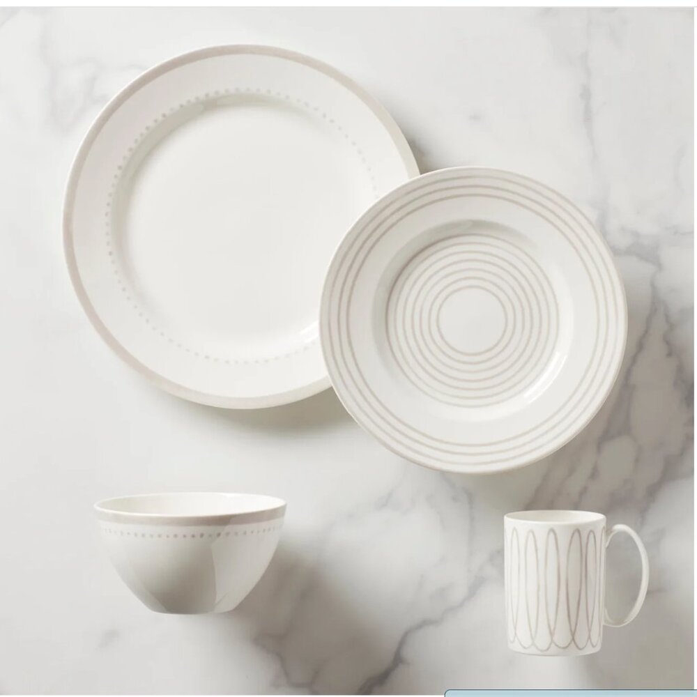 Kate Spade Lenox Charlotte Street West Grey Set dinner plate bowl mug porcelain